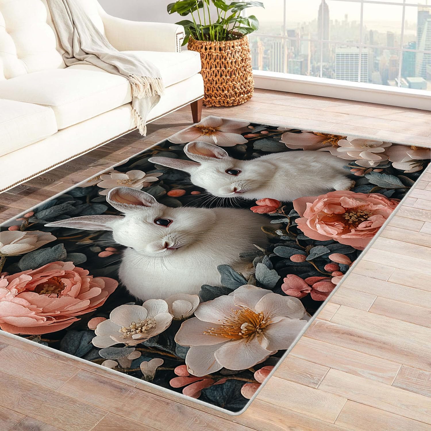 Carpet rose 3D motif lapin drôle pour une cuisine et une salle à manger animée