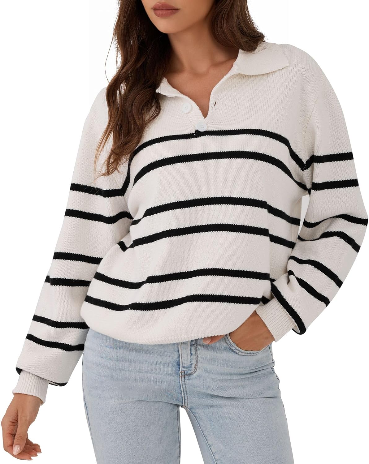 ZAFUL Women's Casual Striped Sweater 2025 Fall Outfits Trendy Color Block Pullover Winter Polo Sweaters