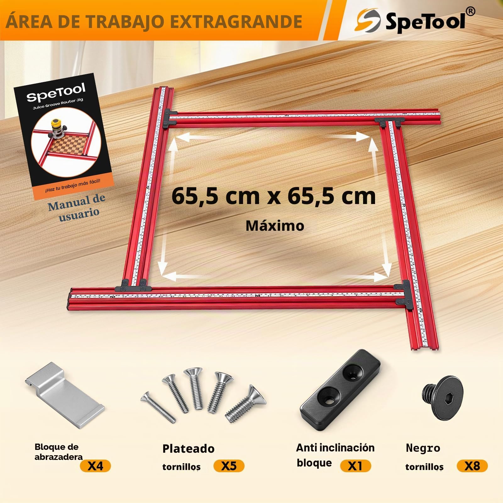 SpeTool Plantilla de fresado ajustable para encimeras de 650 mm x 650 mm, dispositivo de enrutado para crear ranuras rectangulares cuadradas
