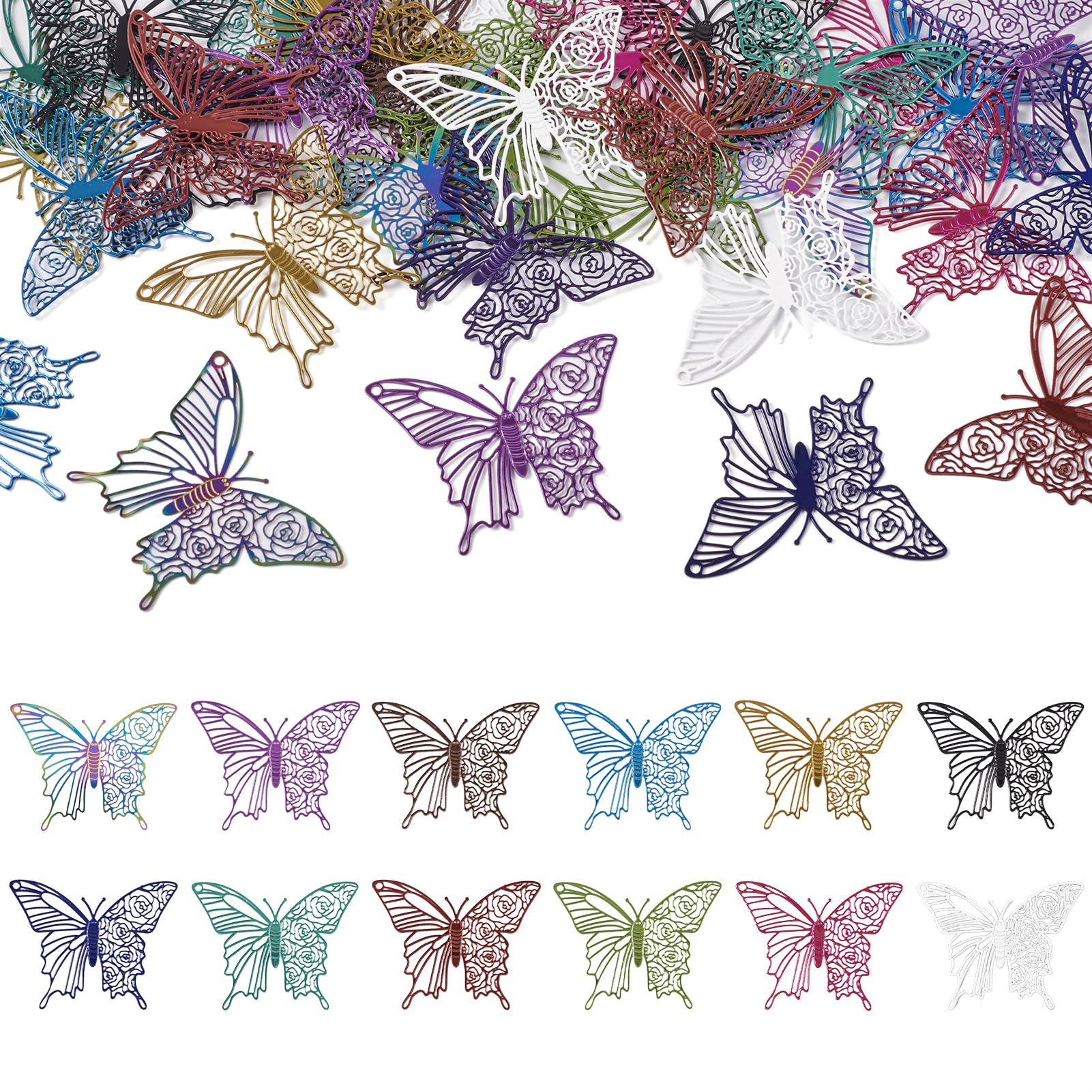 Spritewelry 48Pcs Stainless Steel Filigree Butterfly Pendants Hollow Butterfly Connectors Charms Links for DIY Earrings Necklaces Jewelry Making