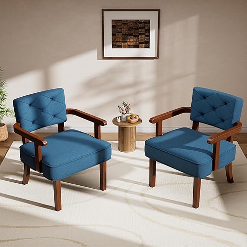 Miniatura 15 de Juego de 2 sillas decorativas modernas, butacas para la sala, silla con brazo pequeño de mediados de siglo, sillas tapizadas de madera con