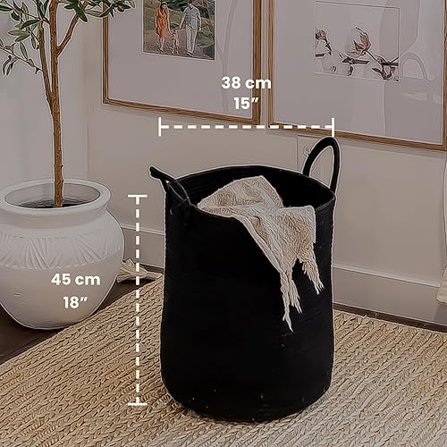 Miniatura 2 de OrganiHaus - Canasta tejida extragrande, alta y suave para almacenamiento de lavandería, sala de estar, almohadas y mantas, bohemia, 15 x 18