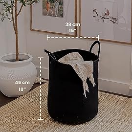 OrganiHaus Large Black Woven Laundry Basket w/Handles 52L, Rope Dirty Clothes Hamper, Blanket Basket for Living Room, Baby Laundry Hamper for Nursery, Soft & Durable Decorative Organizer Bin