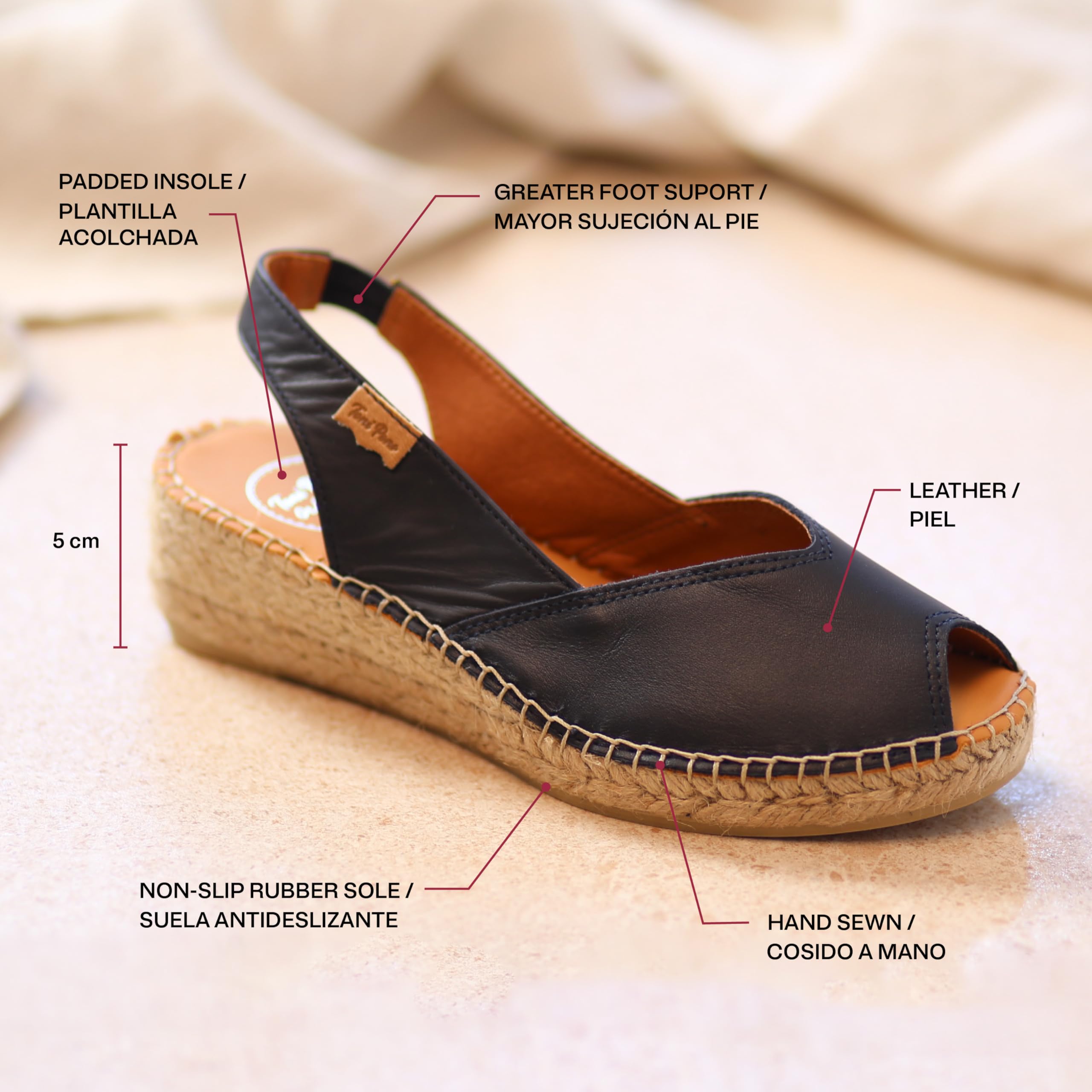 TONI PONS BERNIA-P - Espadrillas Spuntate con Zeppa Stile Donna realizzate in Pelle.
