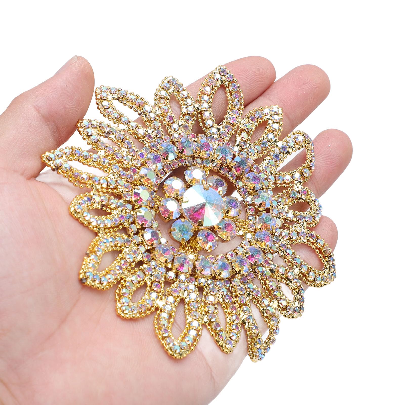 Glass Rhinestone Sunflower Round Flower Shape Decor with Circular Stereoscopic Appearance, Dazzling Brilliance for Clothing Shoe Bag Jewelry Decoration — view 2