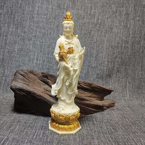 Miniatura 5 de 3 piezas de estatua de Buda, adornos de talla de fruta de marfil Kuan yin-Shakyamuni-Mahasthamaprapta, figura de Buda de estilo chino para