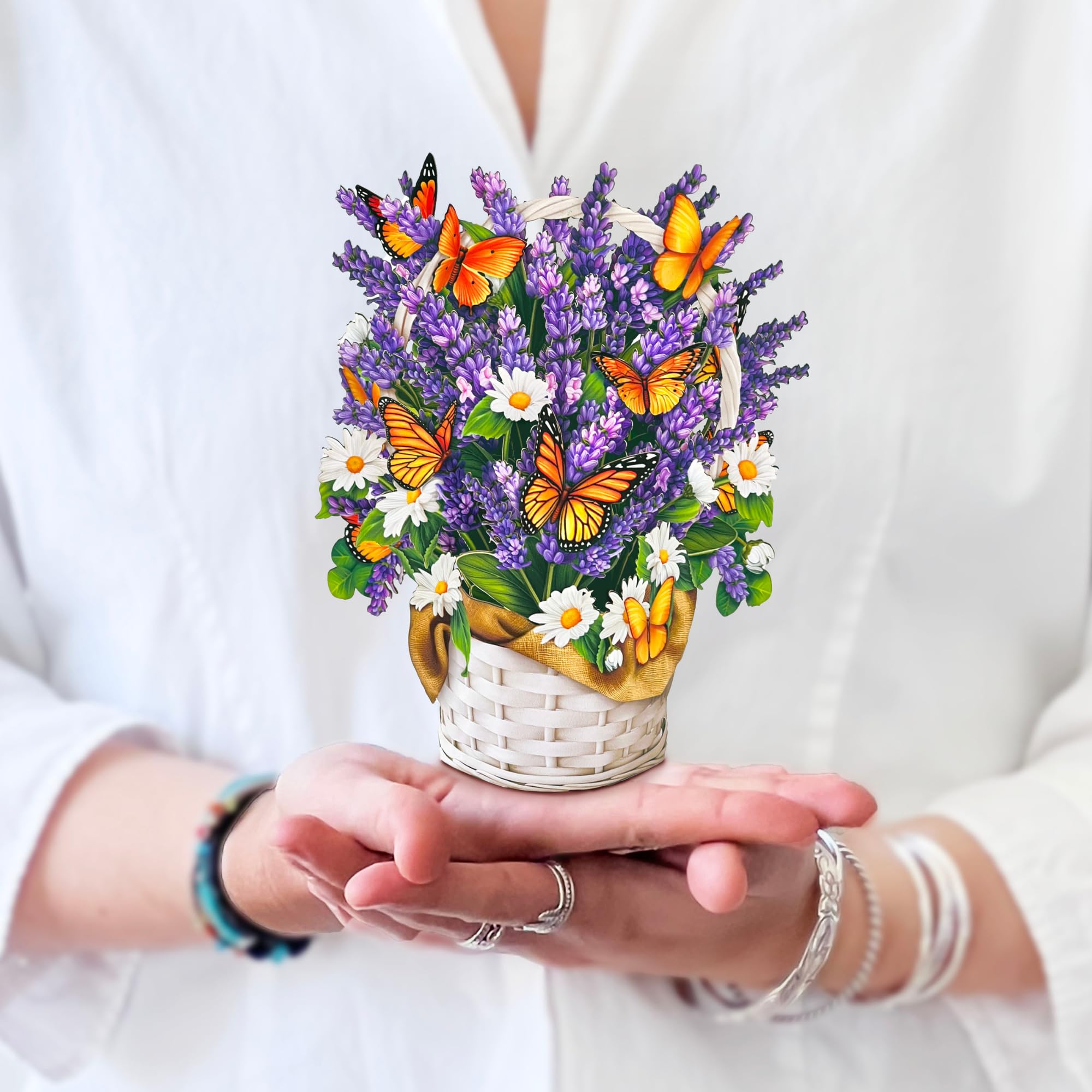 Freshcut Paper Lavender & Butterflies Pop Up Card (6 Inch) | Forever Flower Bouquet with Blank Notecard - main product image