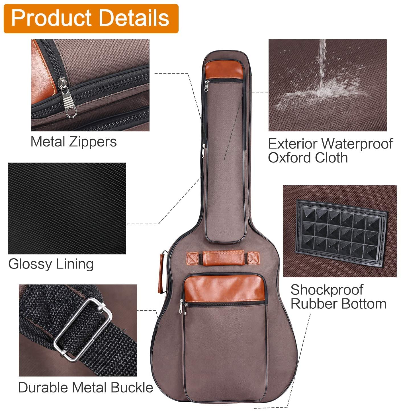 CAHAYA Borsa Chitarra Custodia di Oxford Impermeabile per 41 Pollici Chitarra Acustica Classica con Imbottitura 12mm Doppia Cinghie da Spalla Regolabile