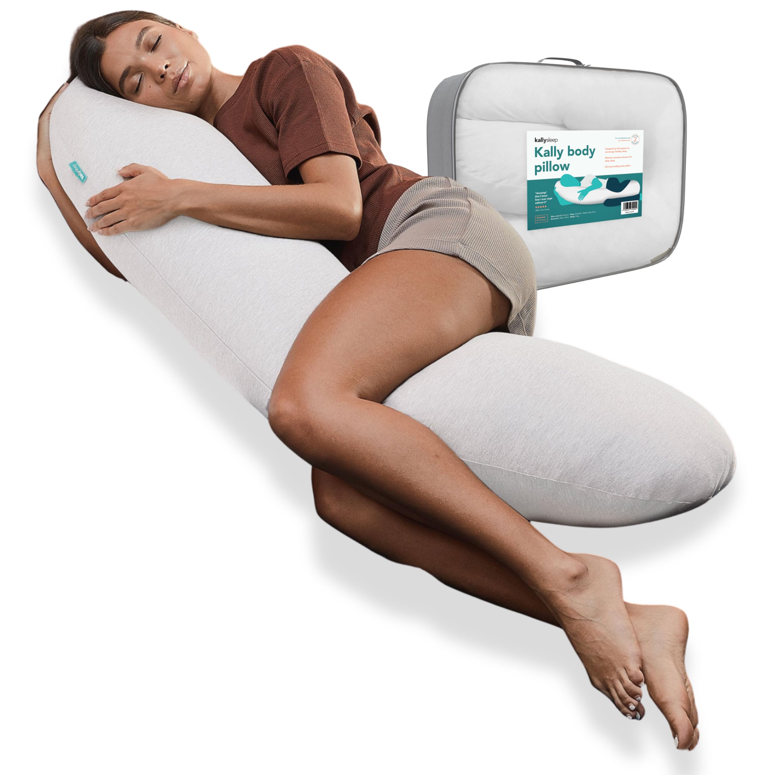 Kally Sleep White Full Body Sleep Pillow - Best Orthopaedic Pillow For Pregnancy, Neck & Back Pain, Recovery Support - 145 X 35Cm, - Includes Replaceable & Washable Cover