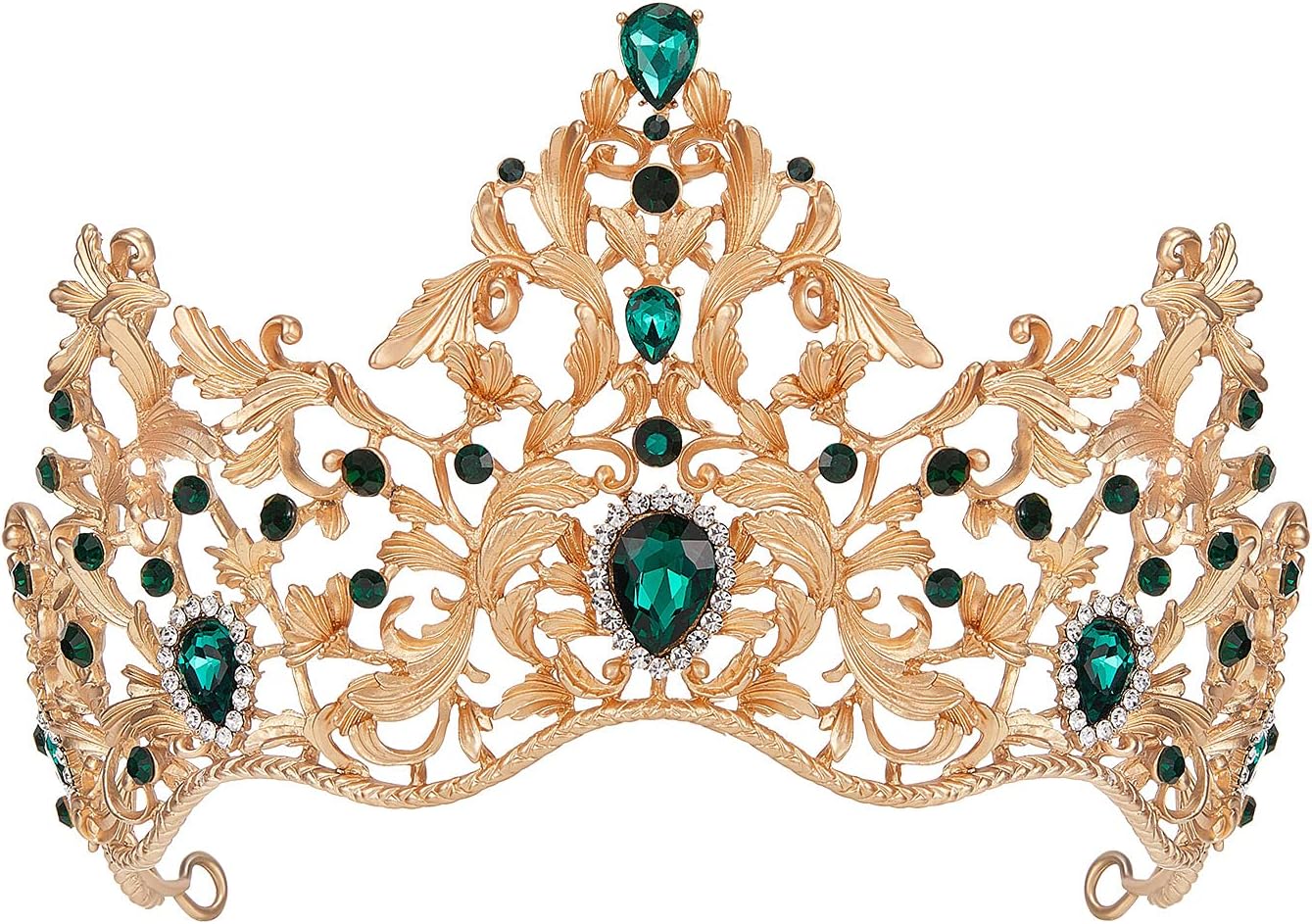 AW BRIDAL Gold Crowns for Women, Queen Crown Jeweled Emerald Green Tiara Crystal Headband for Halloween Costume Party Prom Wedding Birthday Christmas (Gold)
