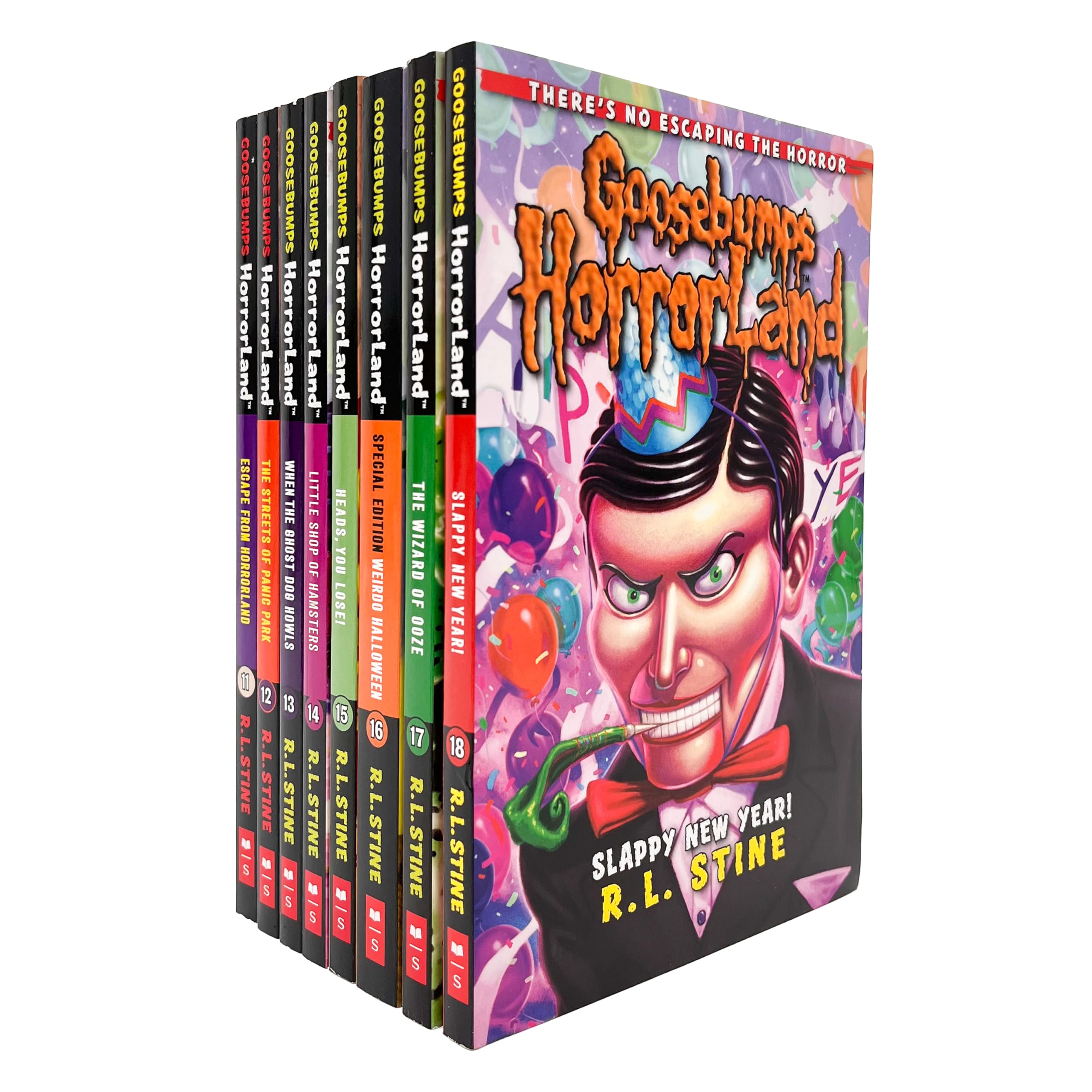 Goosebumps Horrorland Series 11-18 Collection R L Stine 8 Books Set (Escape from Horrorland, The Streets of Panic Park, When the Ghost Dog Howls, Little Shop of Hamsters, Heads You Lose! & MORE!) Paperback – 15 Oct. 2024