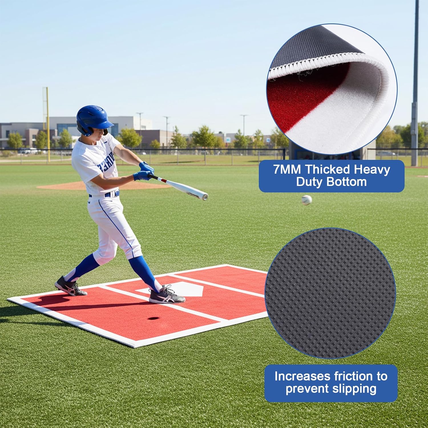 Baseball Hitting Mat Batting Mat 6x4 FT Baseball Home Plate Matt with Anti-Slide Bottom, Indoor Outdoor Portable Batters Box Turf Mats for Batting Stance Practice