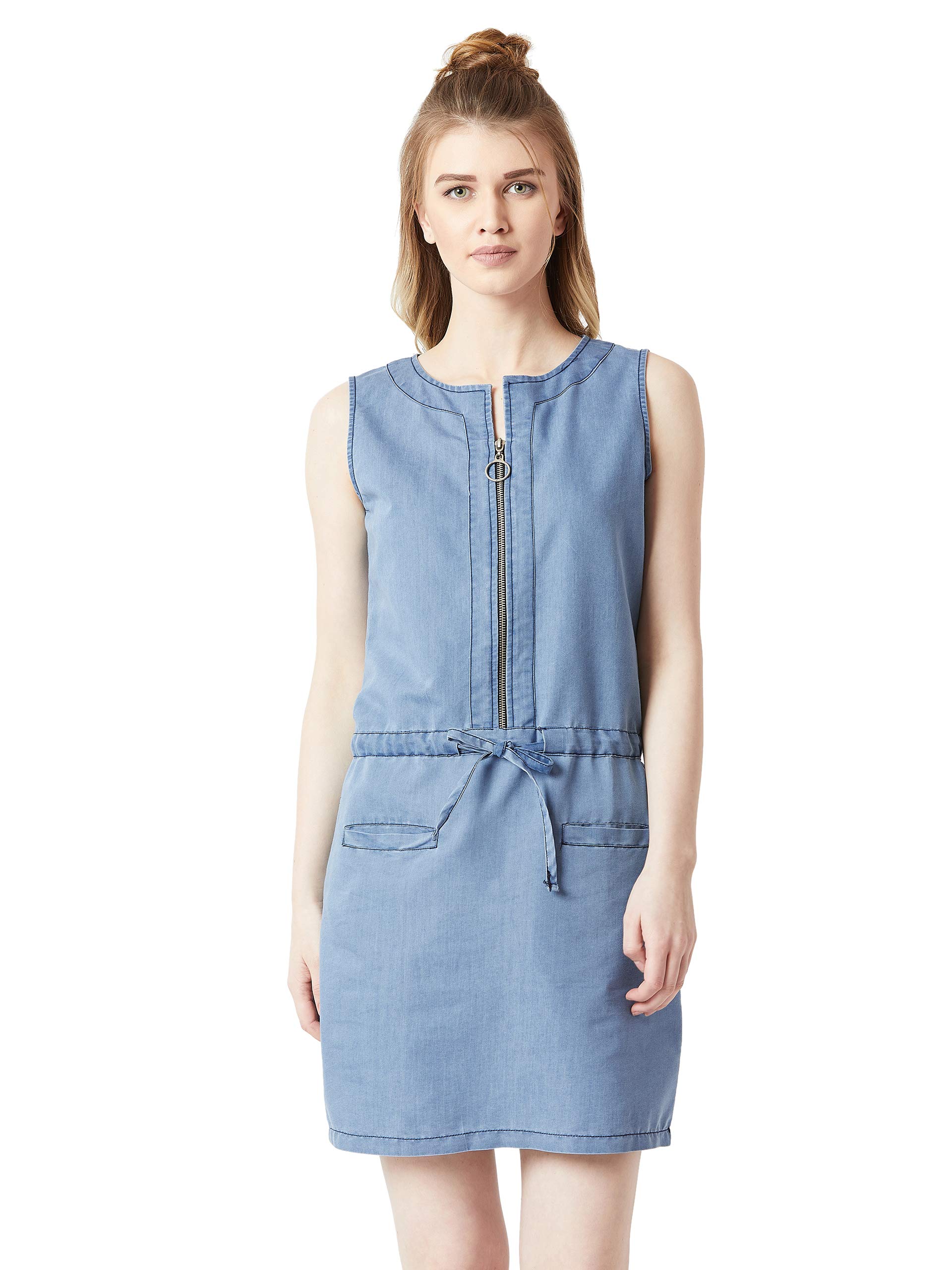Miss Chase Women's Denim Bodycon Dress(Mcaw18Den04-25-158-04,Light Blue,Medium)