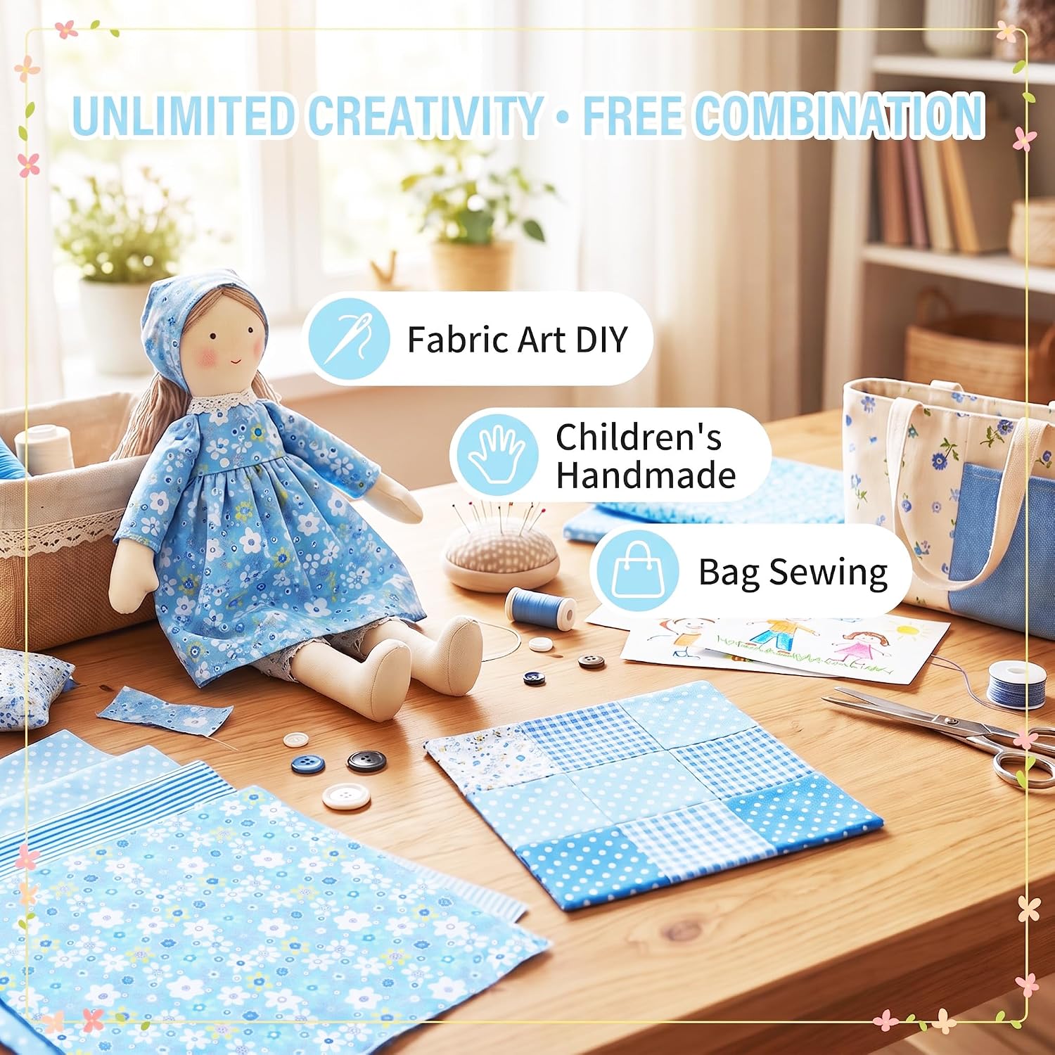 21pcs 10"x10" Precut Quilting Fabric Squares Bundles Blue image 5
