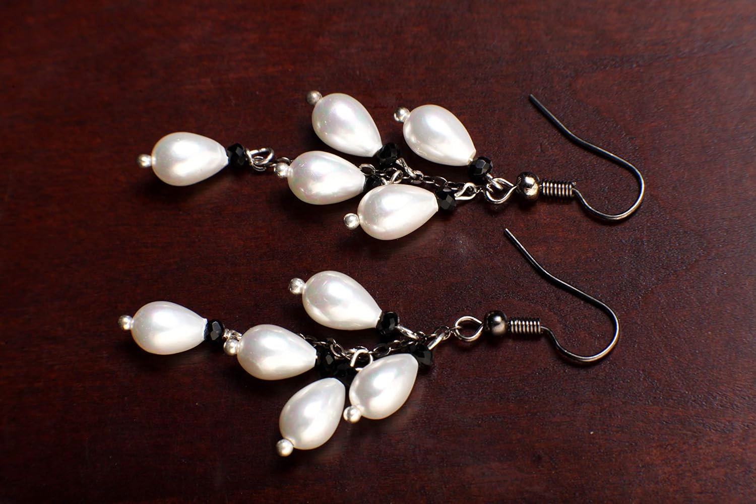 South Seashell Pearl Briolette Earring, Black Spinel Faceted Rondelle Spacers, Gun Metal Rhodium Plated Earwire, Boho, Handmade Gift for Her