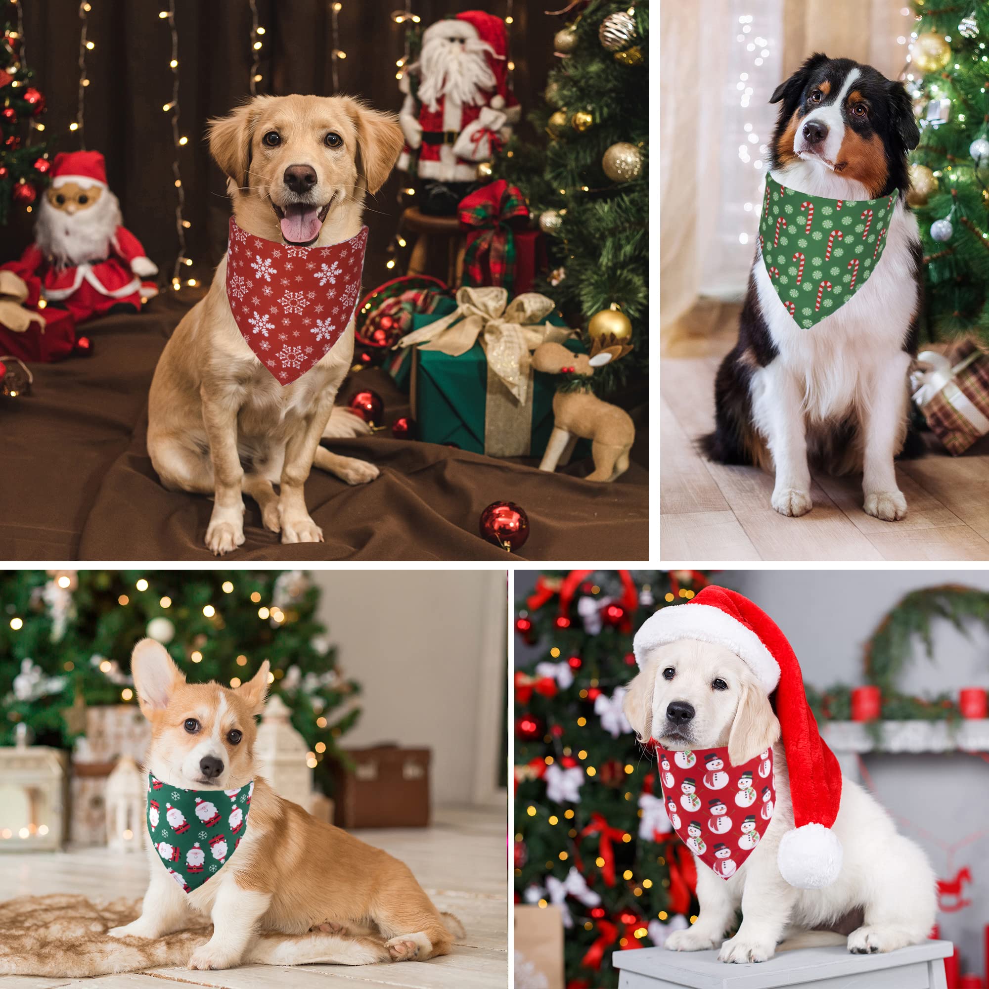 ADOGGYGO 4 Pack Dog Bandana Christmas Dog Scarf Bibs Kerchief Set Dog Christmas Costume Xmas Holiday Bandanas for Medium Large Dogs Pets (Large - Image 2