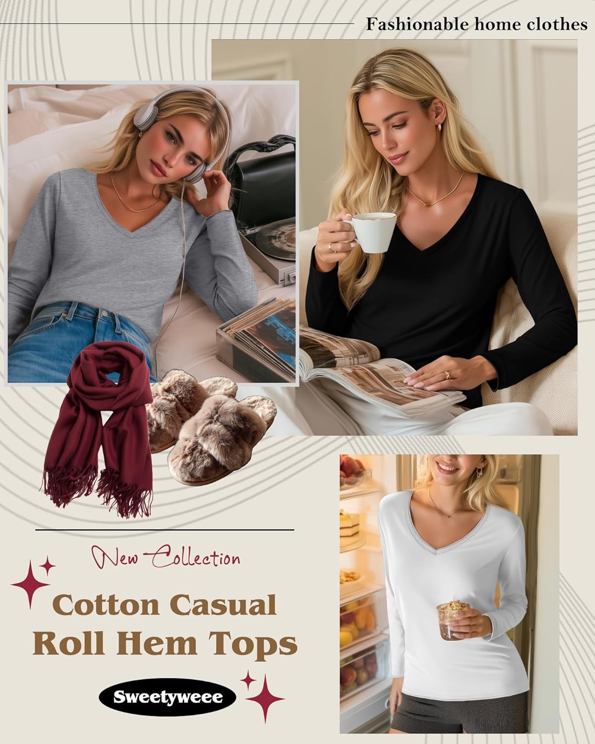 3 Pack Women's Long Sleeve Shirts Cotton V Neck Casual Tops Roll Hem Lightweight Basic Tee Soft 2026 Trendy Outfit - Image 5