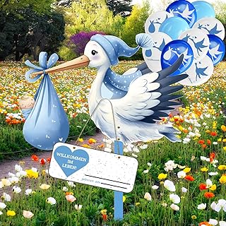 Bebek doğumu için leylek seti, 81 cm yüksekliğinde bebek leyleki, 10 adet yenidoğan balonu, bebekler için büyük sevimli ahşap leylek, çift taraflı baskılı, doğum leyleki, ahşap çubuk + isim levhası
