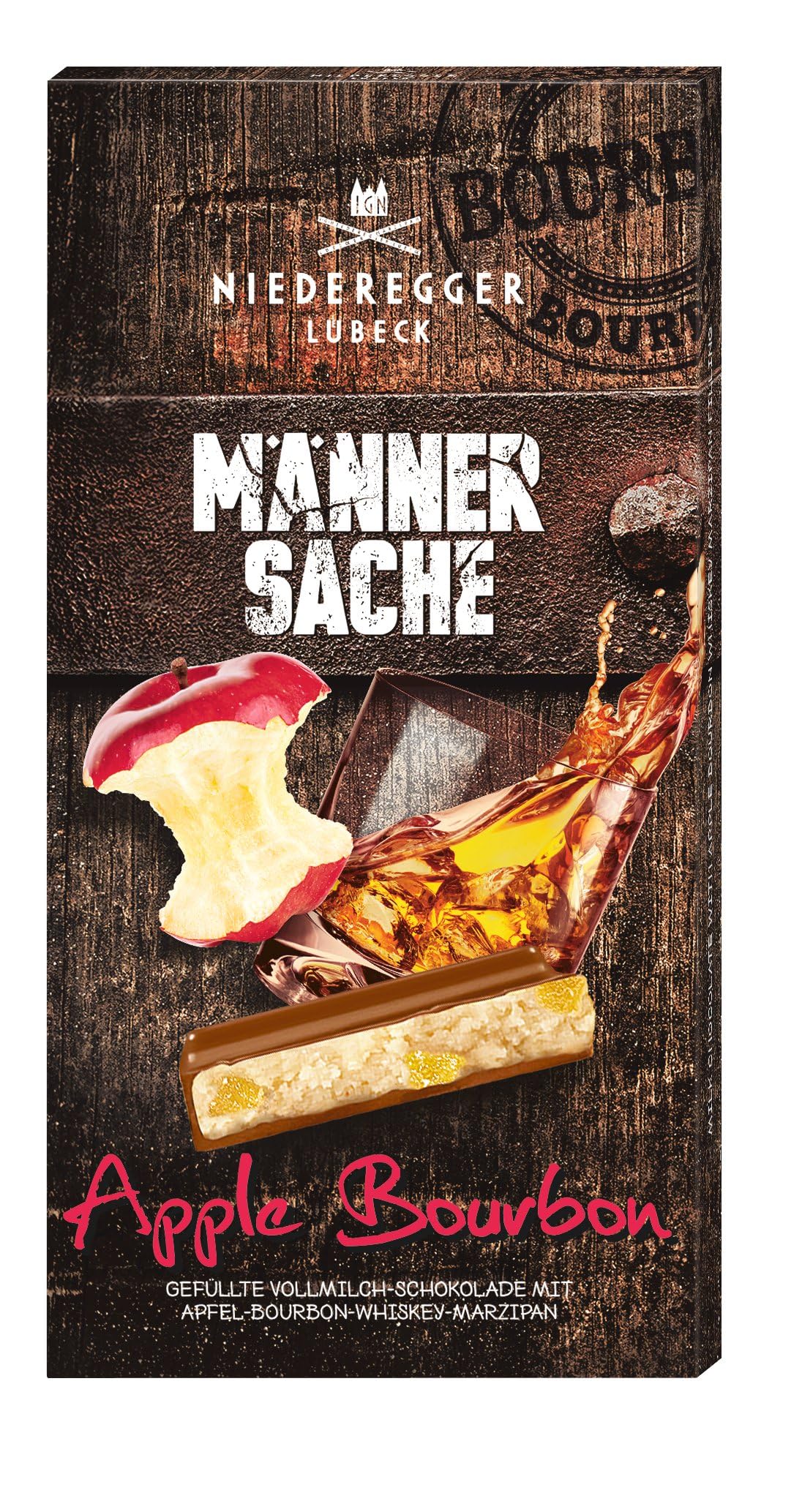 Men's Business Marzipan Apple Bourbon 110g (Pack of 2) - Full Chocolate Milk Filled with Marzipan, Apple Pieces and Bourbon Whiskey Flavor