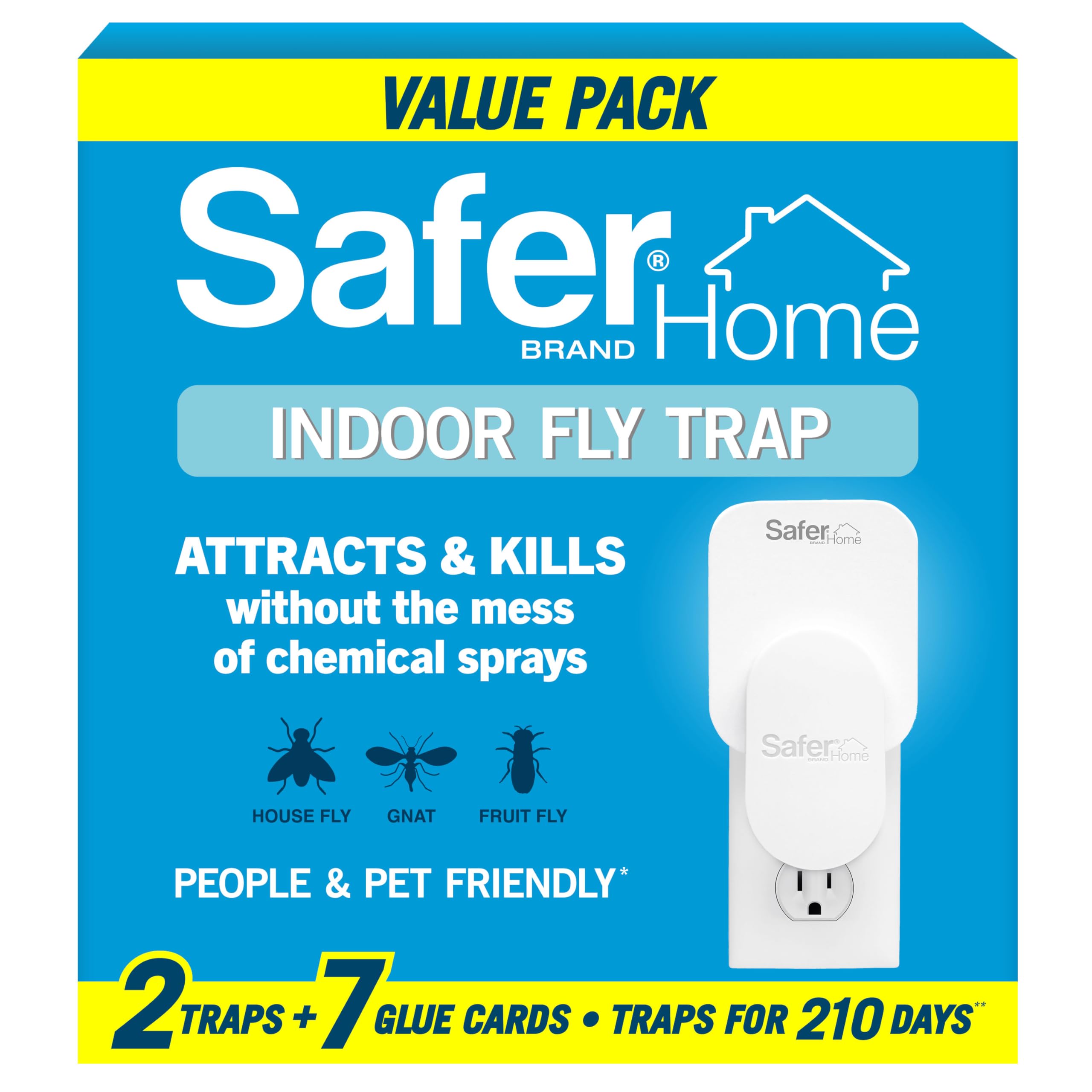 Safer Home Indoor Plug-in Fly Trap - SH502-2R7SR - Effective Fruit Fly Traps for Indoors, Gnat Traps for House Indoor, 400 Sq Ft Protection - Style: 2 Devices + 7 Glue Cards