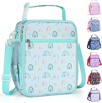 Kids Insulated Lunch Box Bag, Thermal Picnic Cool Bags with Adjustable Strap for Adults Children Women Men Boys Girls School Work Rainbow-GN