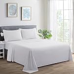 Marina Decoration 600 Thread Count Home Bedding Bedroom Soft Bedsheet Deep Pocket Hotel Standard Solid Percale All Season 3 Pieces Cotton Sheet Set with 1 Pillowcase, White Color Twin/Single Size