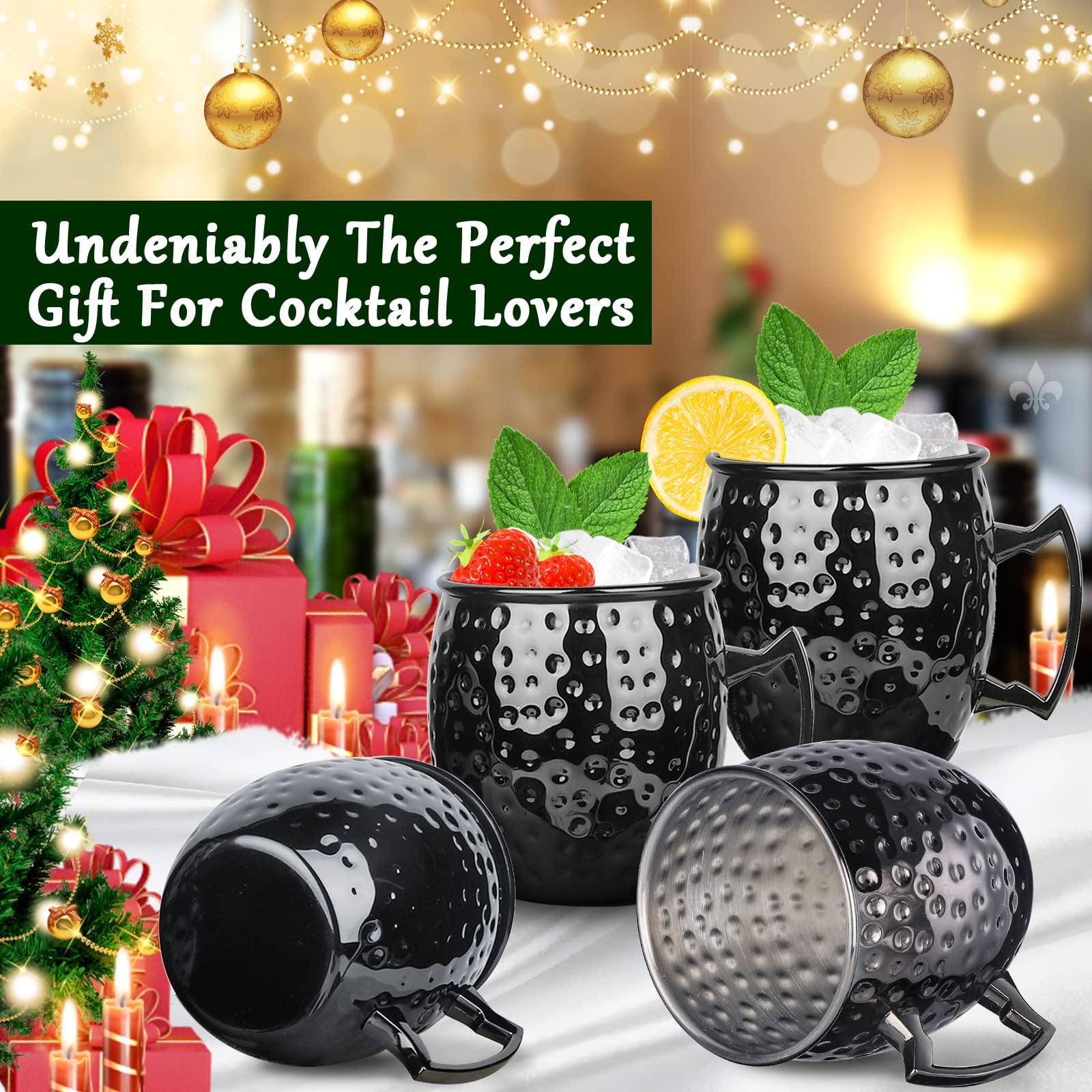 Moscow Mule Lot de 8 tasses à cocktail en acier inoxydable plaqué bronze noir 530 ml