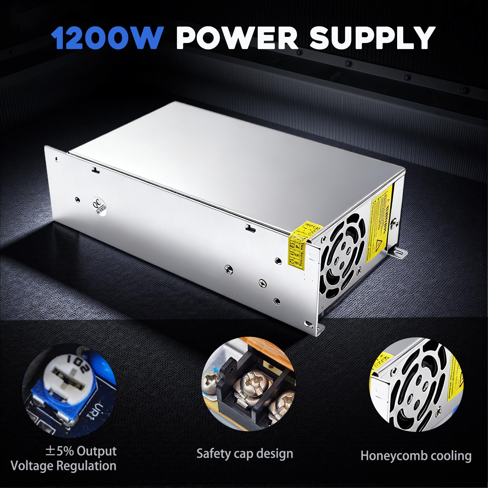 Convertidor de CA a CC de 12 V, 100 A, 1200 W, fuente de alimentación universal SMPS 110 V/120 V/220 V CA a CC, adaptador de controlador transformador para CCTV, RV, bomba, tira LED (DC12V-100A-1200W)