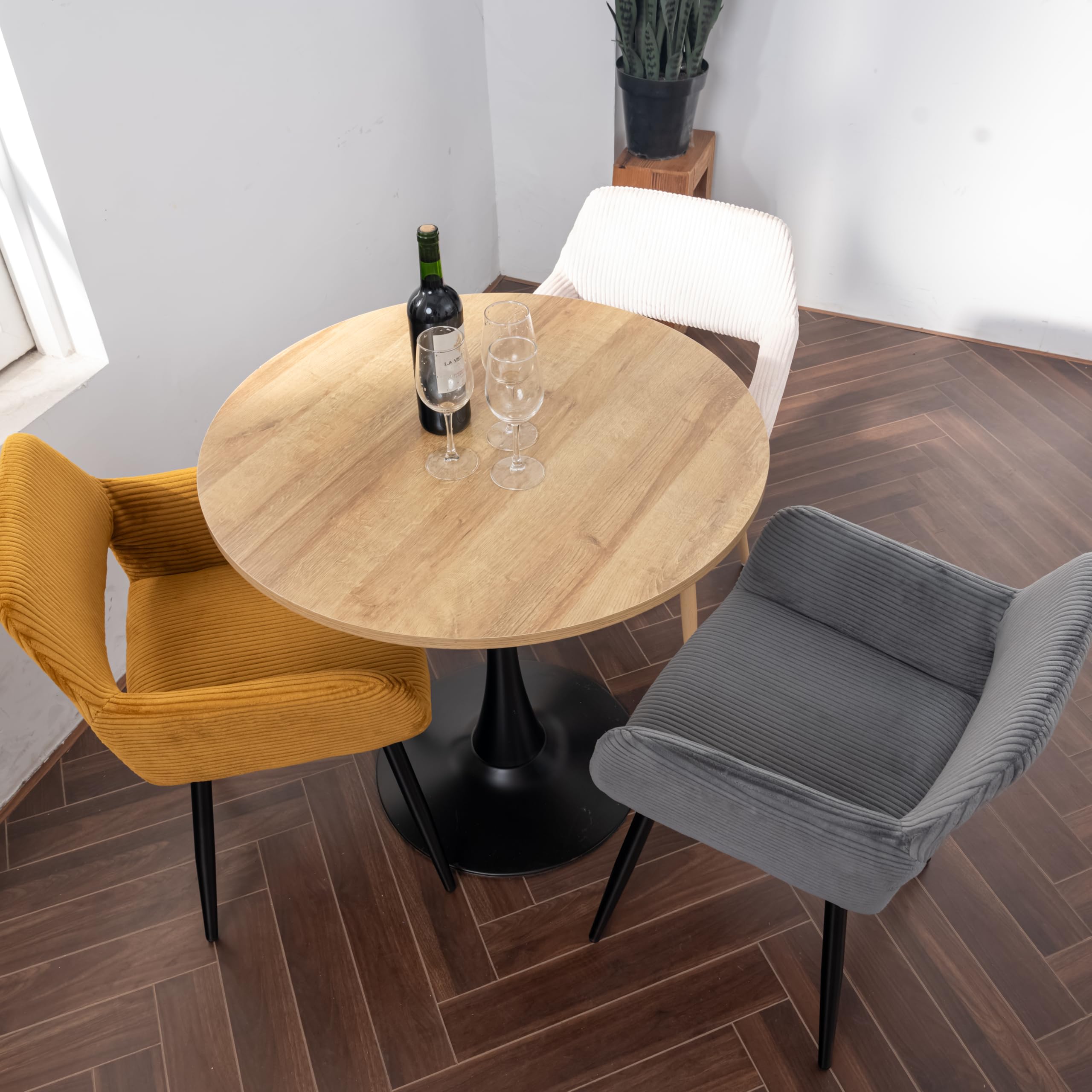 MEUBLE Cosy Runder Esstisch Klein Tisch Küchentisch Esszimmertisch 2-4 Personen für Küche, Wohnzimmer, Büro, 80x80x75cm, Eiche + Schwarz