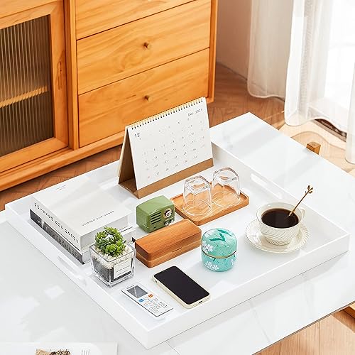 Miniatura 4 de Bandeja de cama extragrande extragrande tamaño King para comer, bandeja de servir de acrílico blanco brillante grande con asas, 24 x 24 pulgadas, a