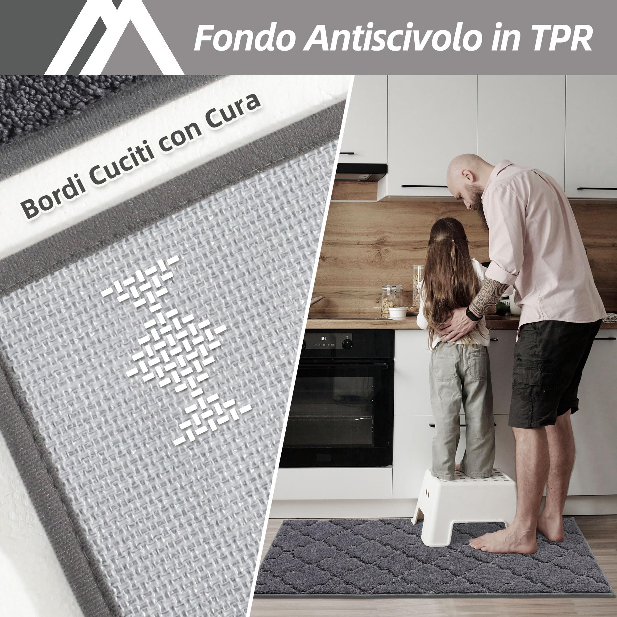 COSY HOMEER tappeto cucina antiscivolo lavabile 2 pezzi, tappeti cucina di facile manutenzione, passatoia cucina tappeti runner per cucina, 51 x 76 cm + 51 x 122cm, grigio scuro