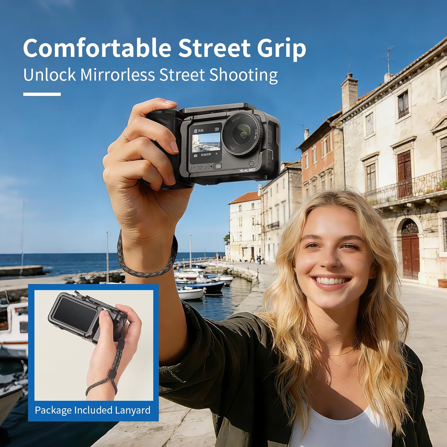 Street Shooting Kits for DJI Action 6, Aluminum Alloy Metal Cage with Camera Grip Holder and Seesaw Shutter Button, Magnetic Quick Release Attachment Accessories (Black)