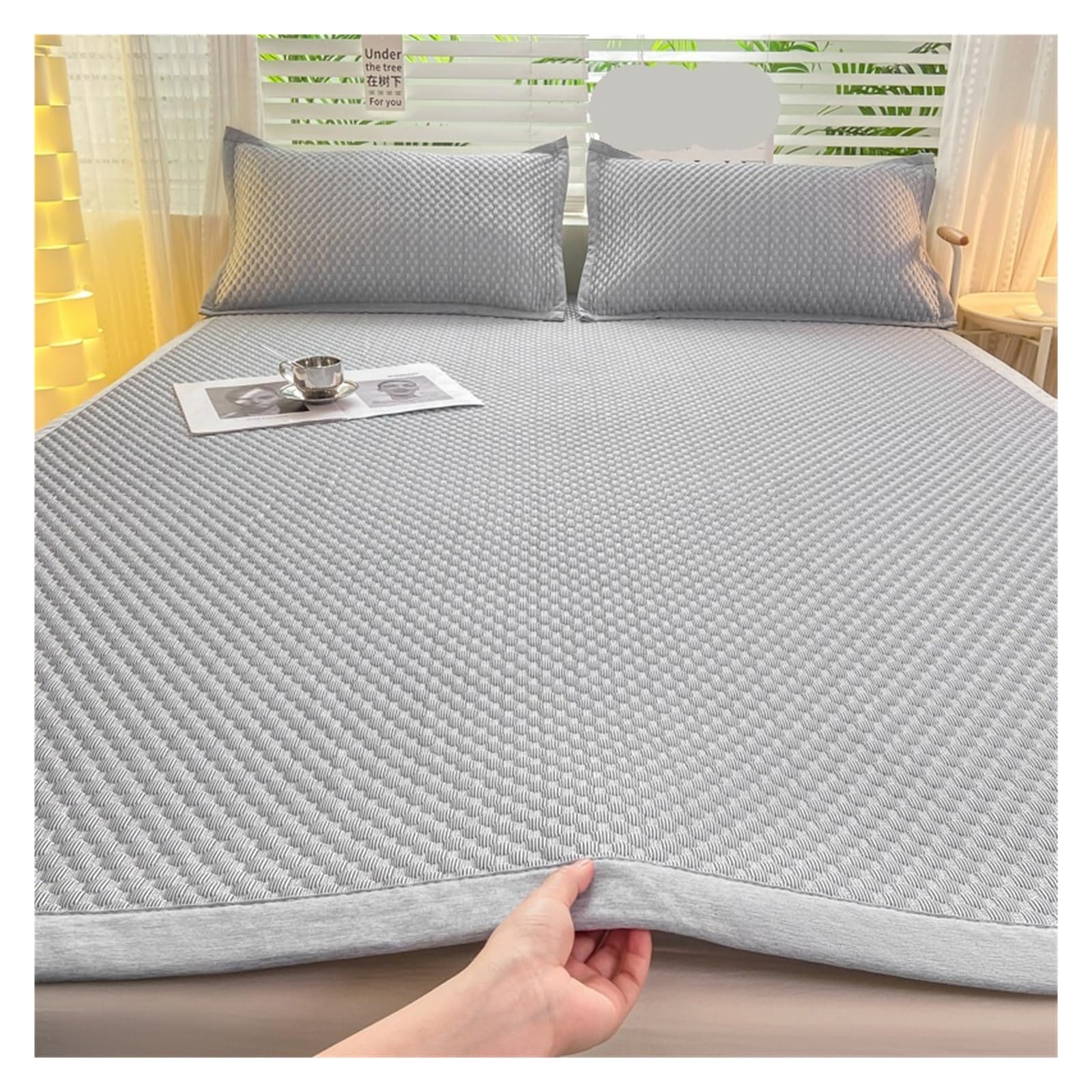 Tapis rafraîchissant pour lit d'été en soie pliable couleur kaki de 90x200cm