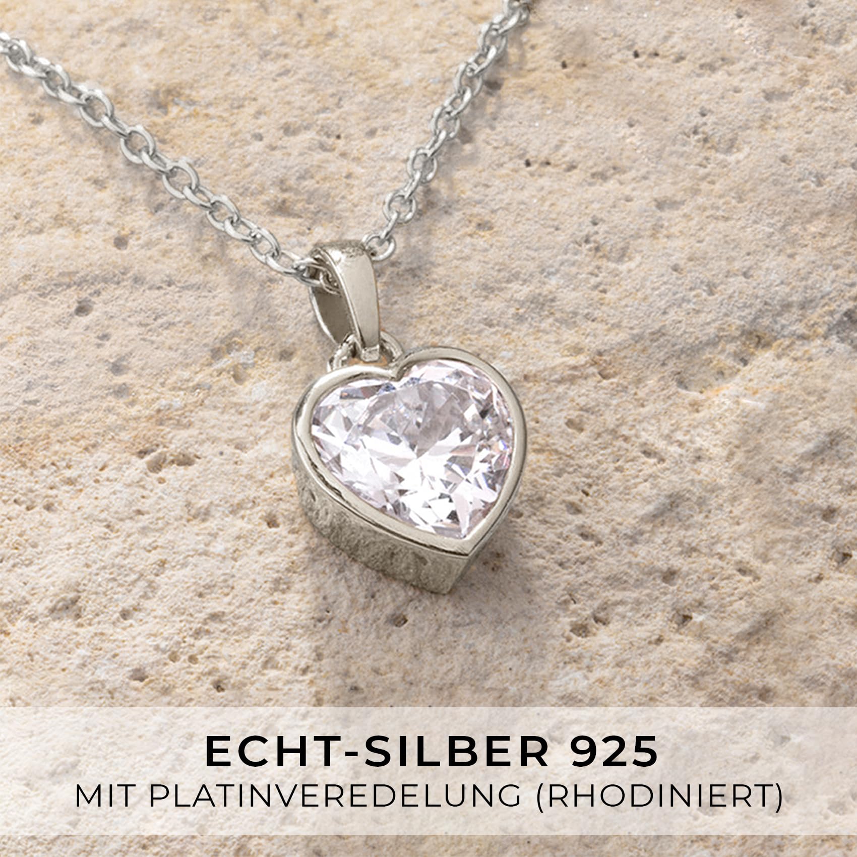 Amoonìc Herzkette Silber 925 / Gold vergoldet, Halskette Damen verstellbar | 45-50cm mit Herzanhänger, Kette Damen mit Herz, Echt Silberkette mit Stein Frauen Schmuck Geschenk für Sie Mama Freundin