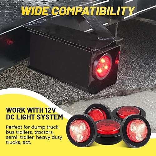 Miniatura 5 de Oyviny 5PCS Luces Marcadoras Laterales LED Redondas Rojas de 2 Pulgadas, Luces de Gálibo de Montaje Empotrado Impermeables de 2" para Camión Semi