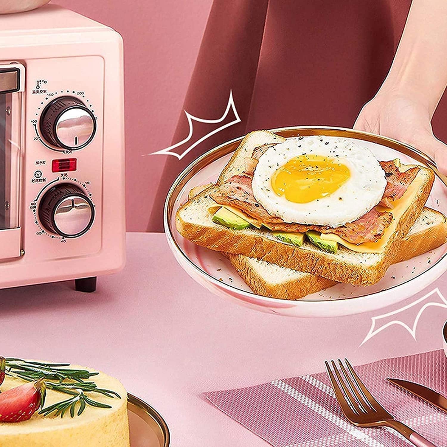 Mini Horno eléctrico automático Rosa para el hogar de 11L, horneado pequeño, Horno pequeño, Pastel multifunción, Pan, Batata, Batata al Horno,