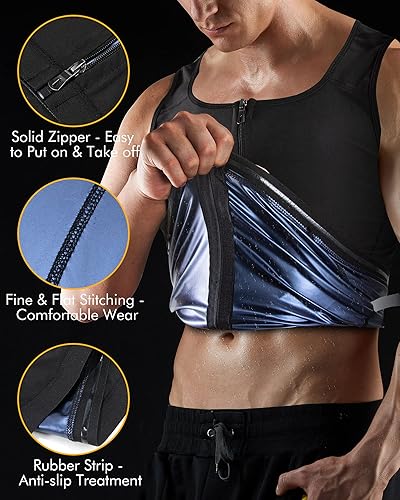 Miniatura 4 de A+ Choice Chaleco de sauna para hombre con cremallera, traje de sauna para mejorar el sudor