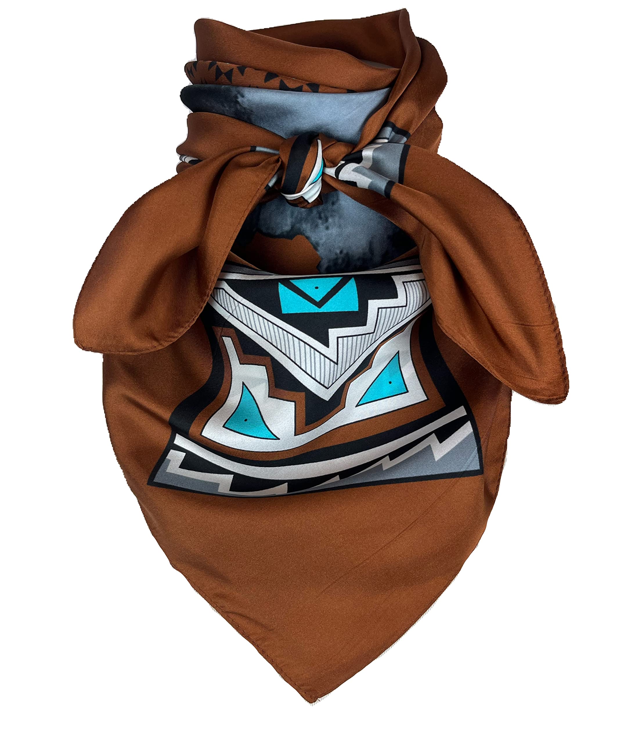 Austin AccentCowboy Bandana 100% Silk Scarf Wild Rag Scarf 34 Inch Multiple Colors (Bison Range), Bison Range