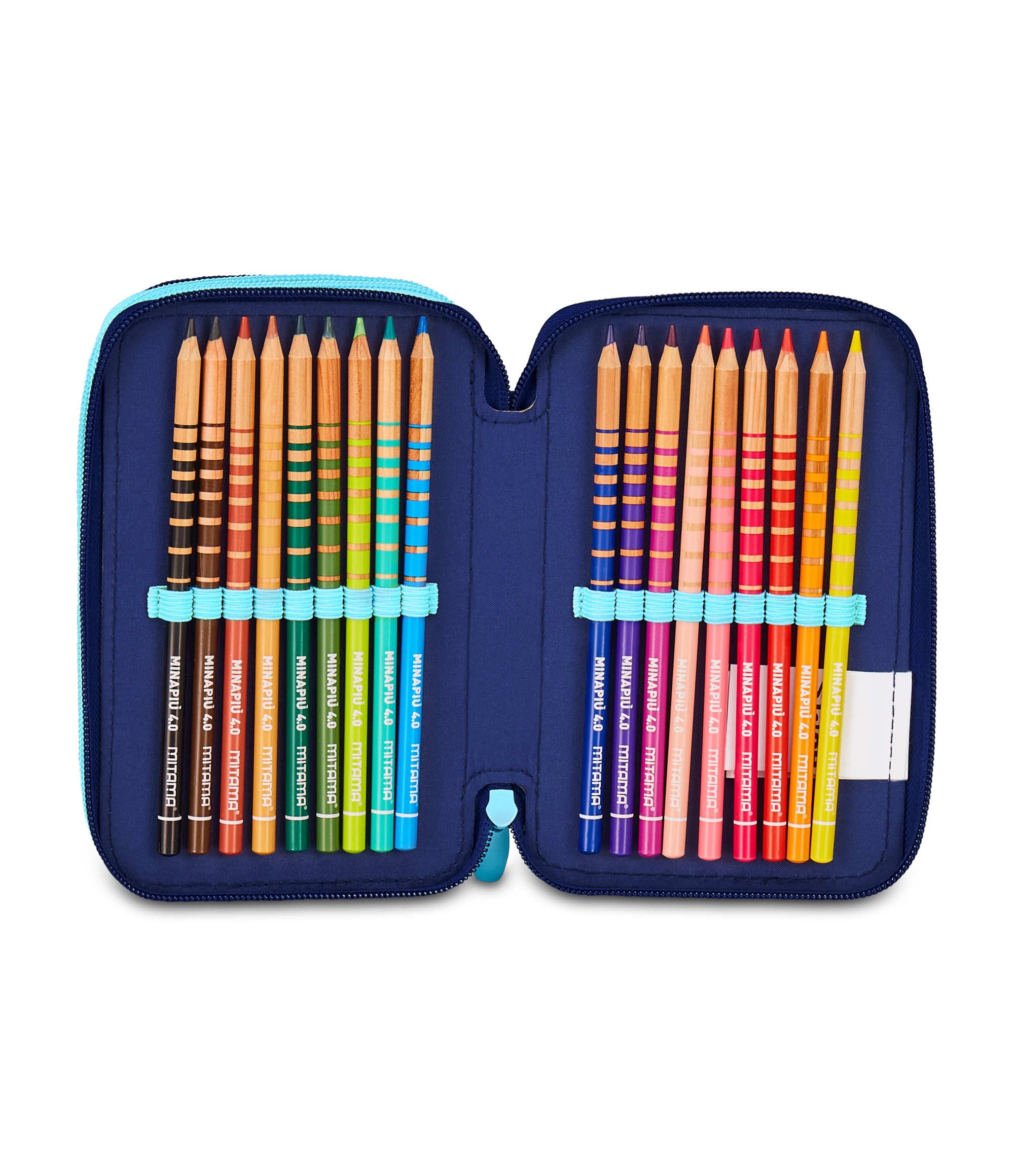 Seven Estuche Escolar Lilo & Stitch con 3 Cremalleras, Celeste y Rosa, portalápices Triple Compartimento con bolígrafos, lápices, Colores, Escuela Primaria, niña, Celeste E Rosa, Moderno