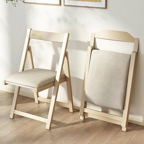 Miniatura 7 de Giantex Juego de 4 sillas de comedor plegables, sillas de cocina modernas con asiento acolchado y respaldo curvo, marco de madera de goma, sillas