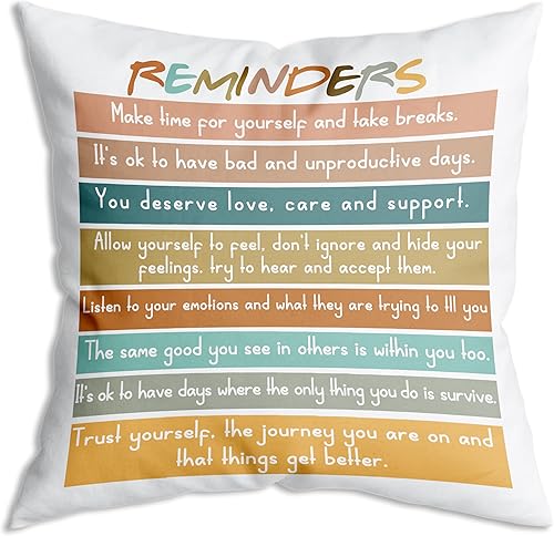 Recordatorios de salud mental, fundas de almohada inspiradoras, decoración de regalo inspirador, psicología positiva, afirmaciones y sentimientos, disponible en Yaxa Mexico