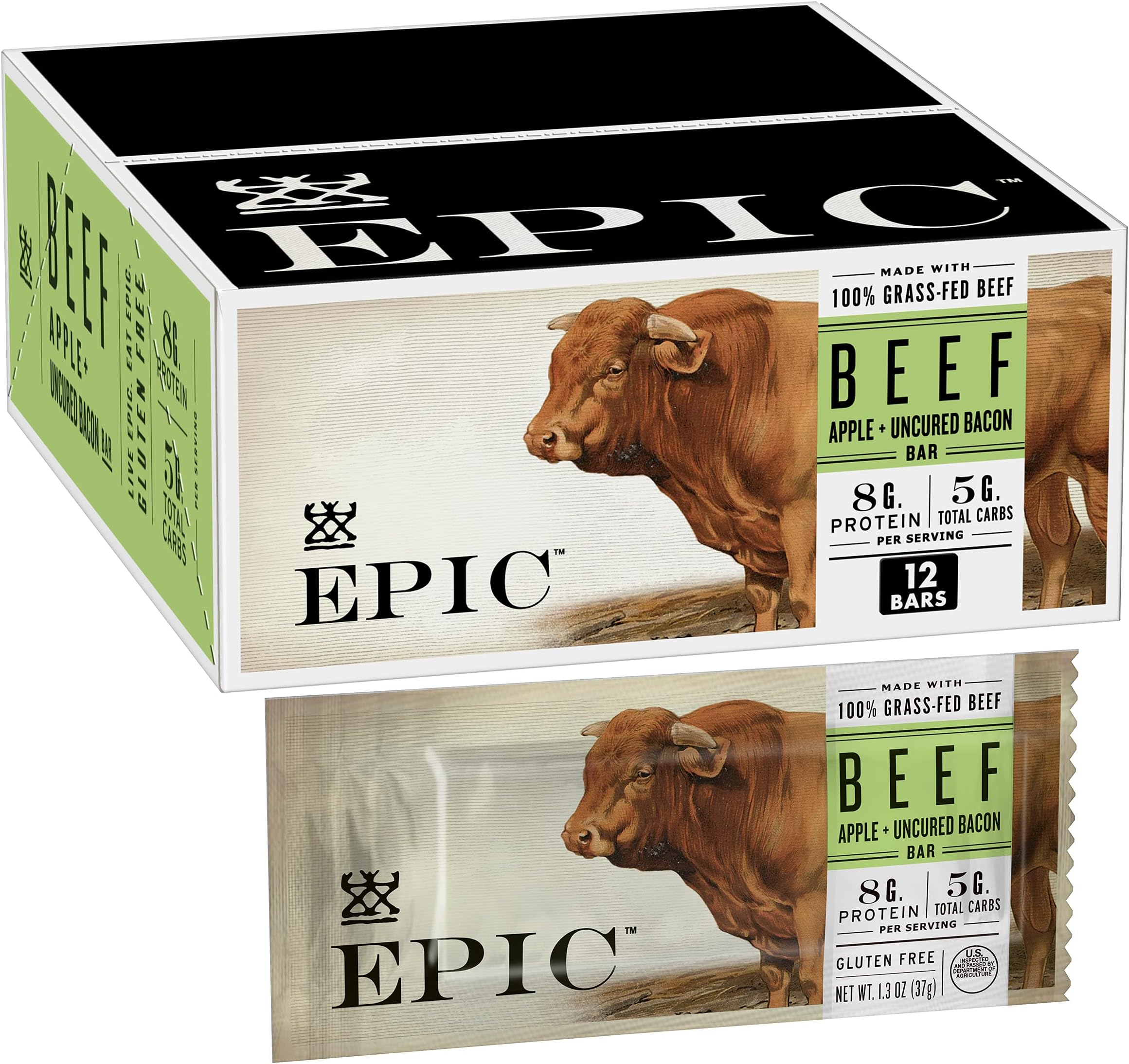 Beef Protein Bars, Uncured Bacon and Apple, Paleo Friendly, Gluten Free, Whole 30, 12 Ct, 15.6 oz