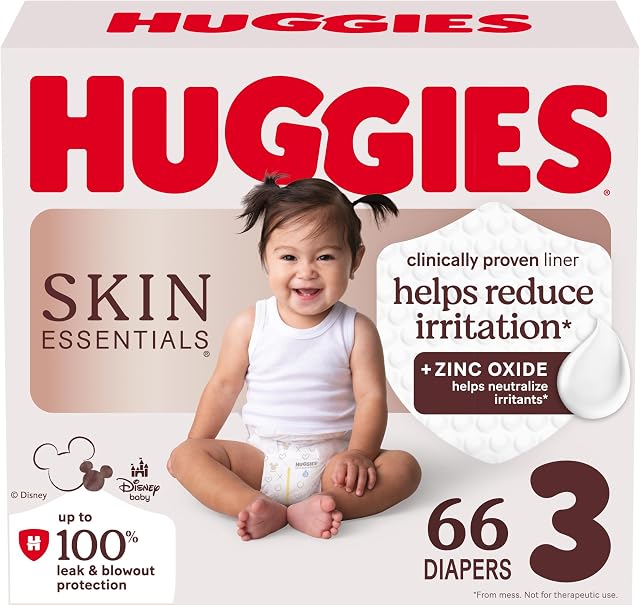Huggies Size 3 Diapers, Skin Essentials Baby Diapers, Size 3 (16-28 lbs), 66 Count