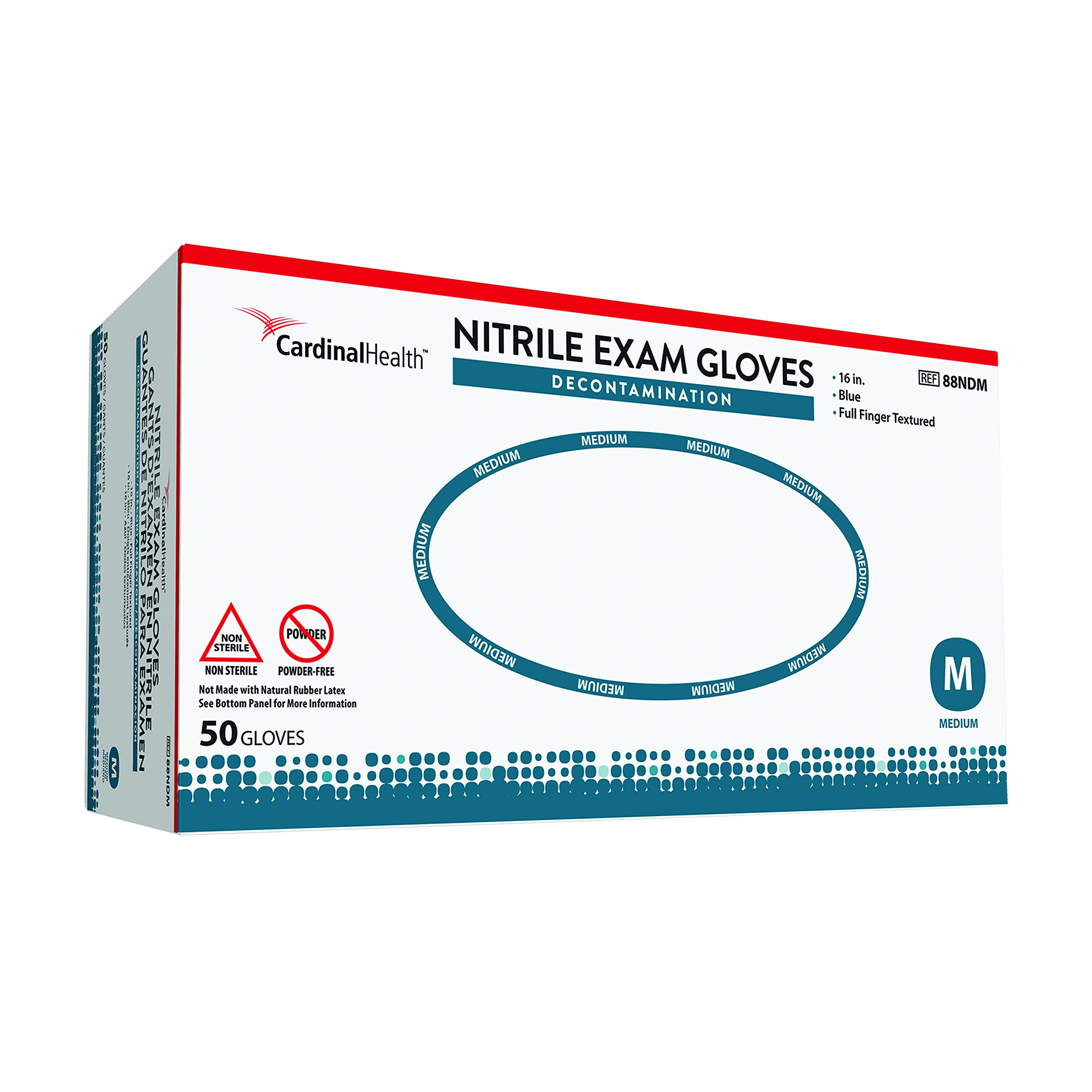 Cardinal Health 88NDL Decontamination Nitrile Exam Gloves Blue - Nominal Fingertip Thickness: 11mil - Full Finger Textured - LG - 1 case of 10 - Total 500 Each