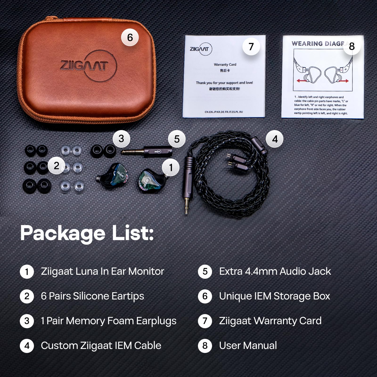 Linsoul ZiiGaat Luna 6BA HiFi In Ear Monitor,Auriculares IEM para Monitor de Estudio con Respuesta Rápida,Amplio Campo de Sonido y Claridad de Referencia,Cable OFC Plata-Plateado Desmontable