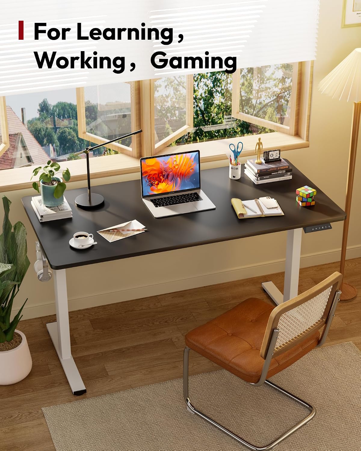 SANODESK Electric Standing Desk 48 x 30 Inches Whole-Piece Desktop Height Adjustable Stand Up Desk w/6-Button Controller Ergonomic Computer Desk for Home Office, White Frame + Black Tabletop - 3