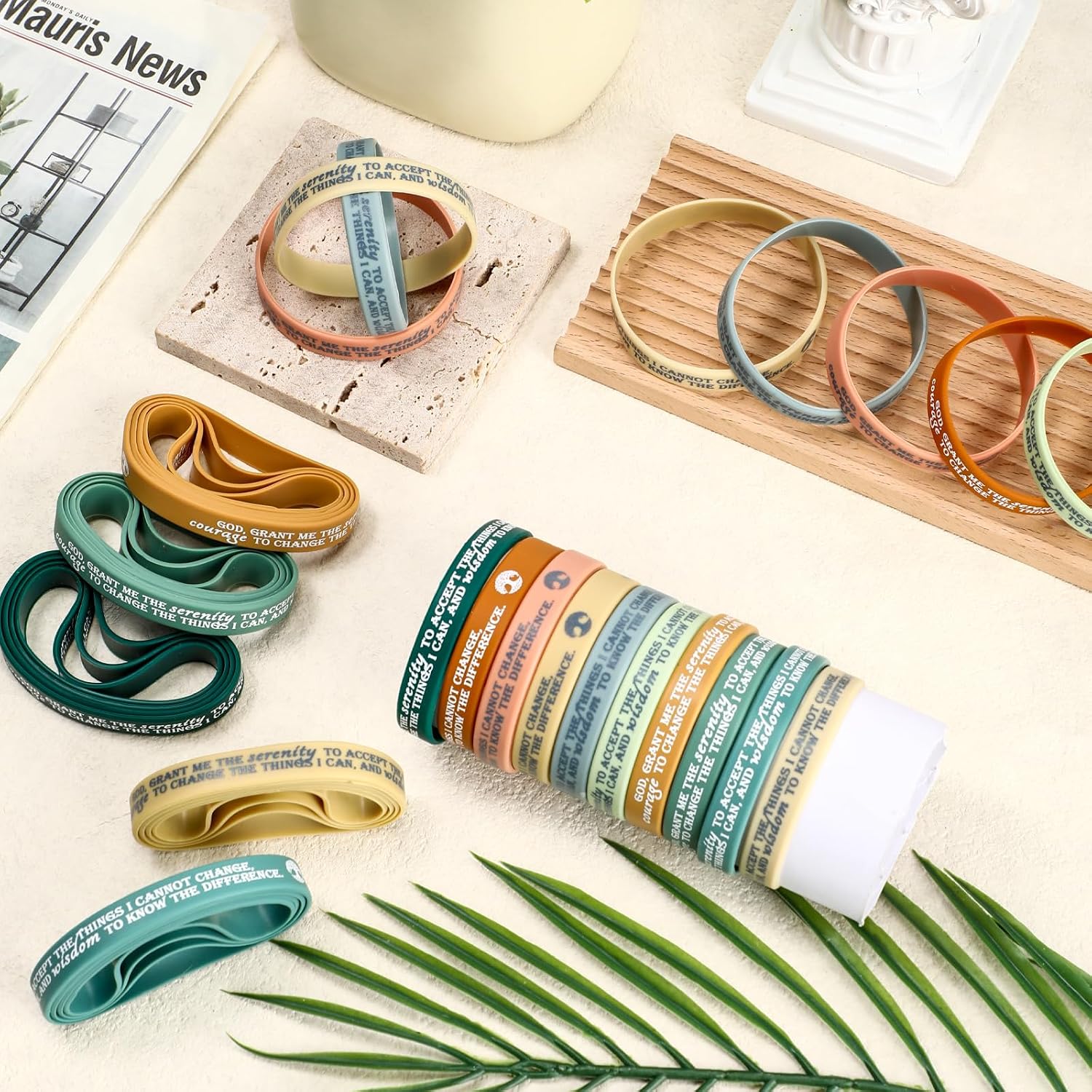 50 Pcs Serenity Prayer Bracelet Silicone, Mental Health Color