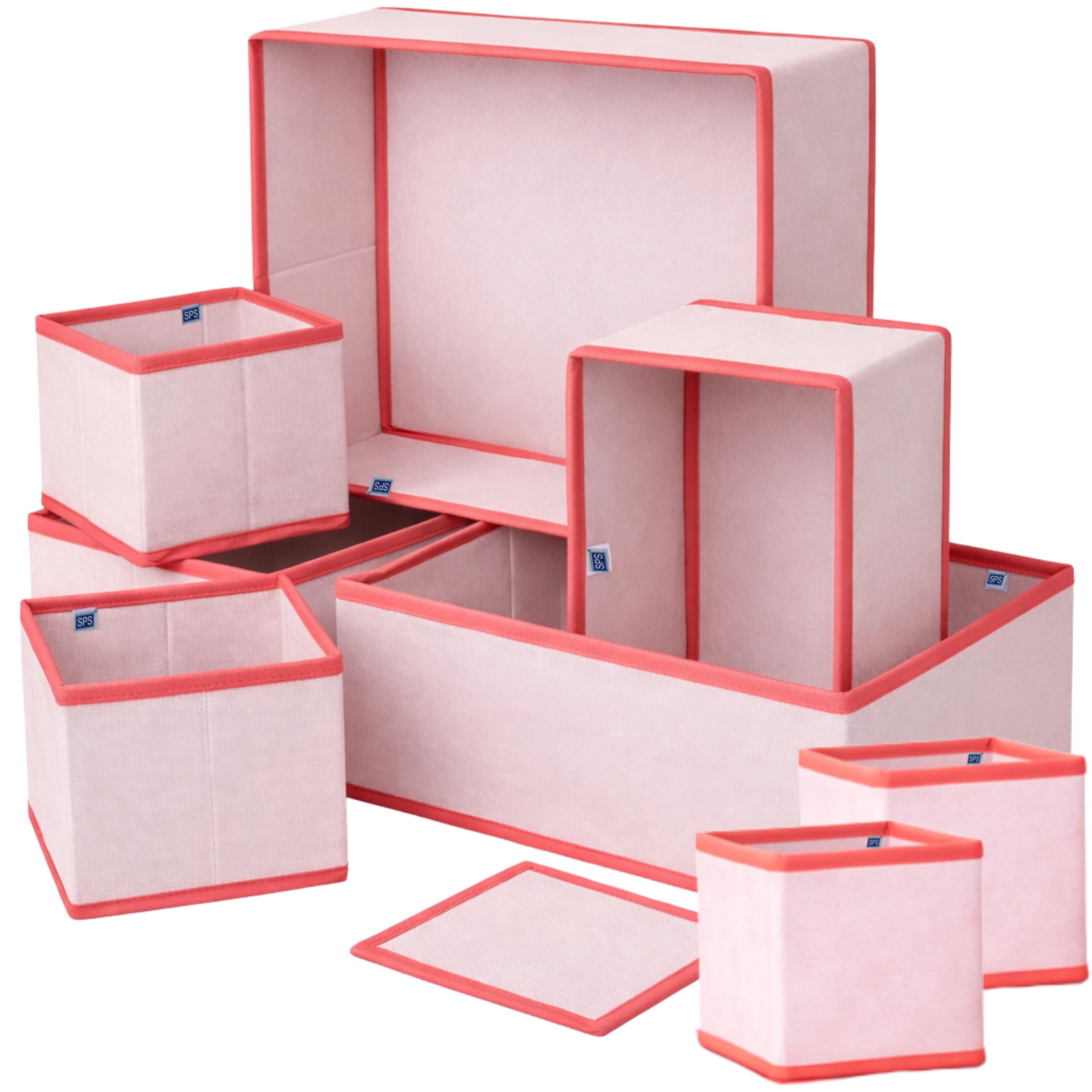 Skrill 8-Piece Foldable Cloth Storage Box Set | Odourless Cube Baskets, Bins & Dividers for Closet & Dresser Drawer Organization | Storage for Shirts, Pants, Underwear, Bras, Inners, Socks - Pink