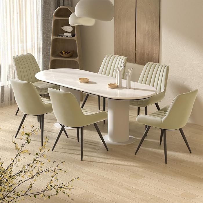 Hawthyhome Dining Chairs Set of 6 |Upholstered Chairs with 10cm Thick Seat Cushion •Upholstered Fabric Dining Chair •Kitchen Chair with Backrest •Modern Armchairs with Metal Legs •Beige : Amazon.co.uk: Home & Kitchen