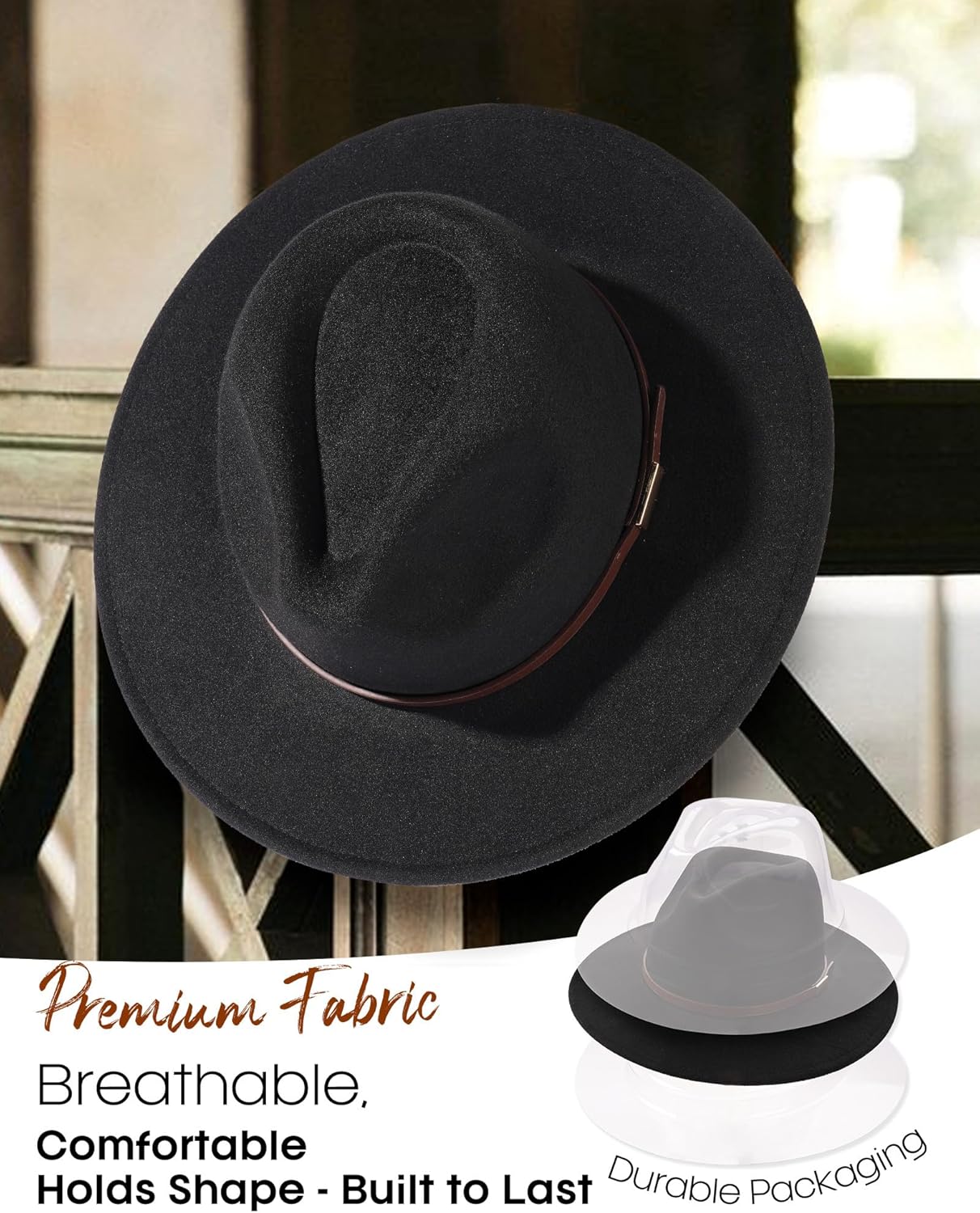 FURTALK Fedora Hats for Men Women Wide Brim Felt Panama Dress Hat with Belt Buckle Adjustable Size 7-7 3/8 - Image 4